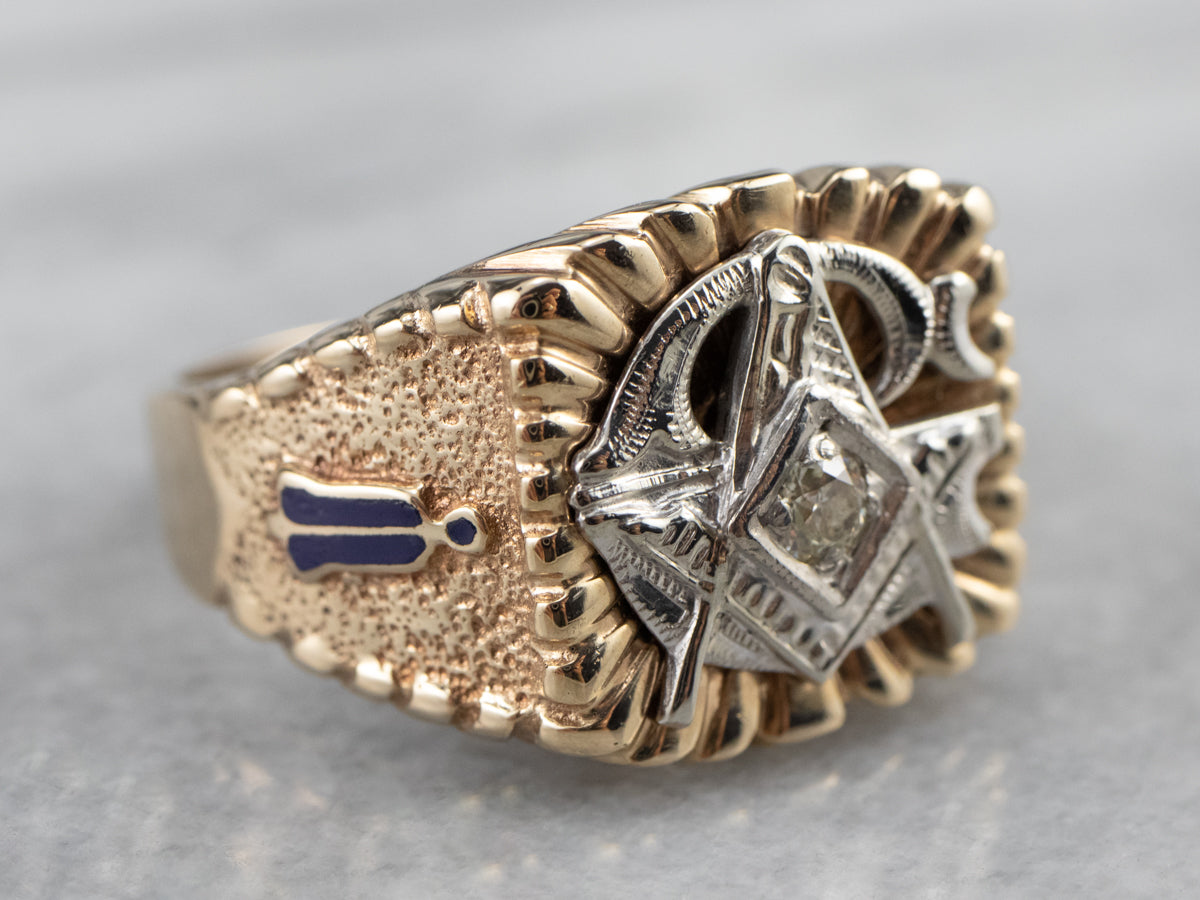 Men's Masonic Old Mine Cut Diamond Ring