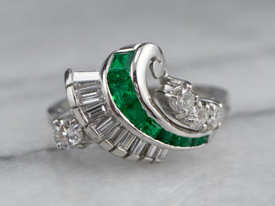 Platinum Emerald and Diamond Cocktail Ring