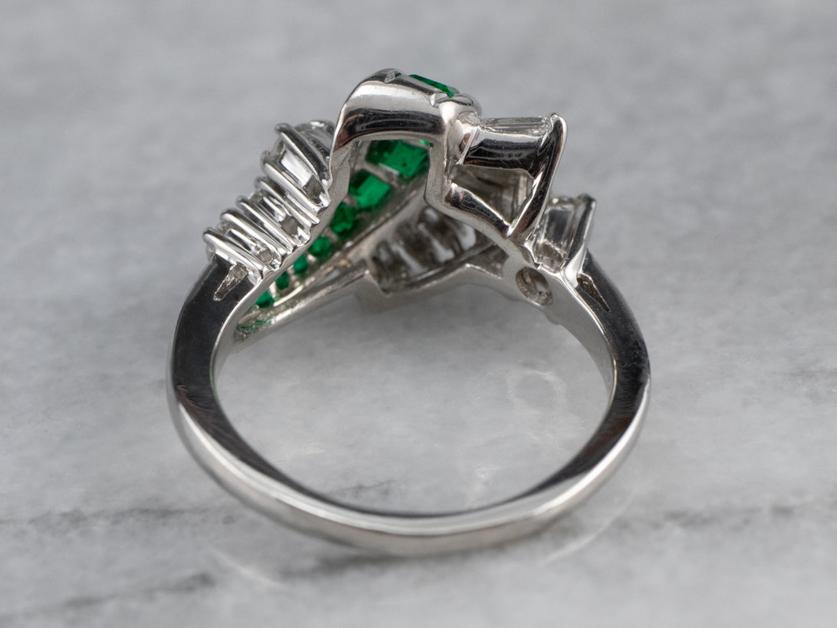 Platinum Emerald and Diamond Cocktail Ring