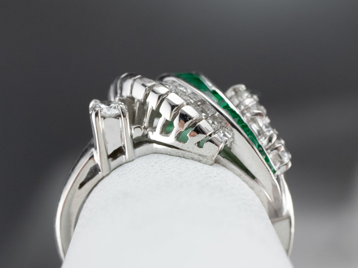 Platinum Emerald and Diamond Cocktail Ring