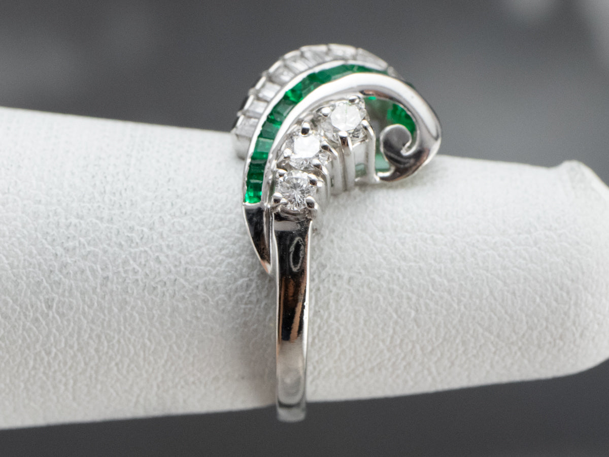 Platinum Emerald and Diamond Cocktail Ring