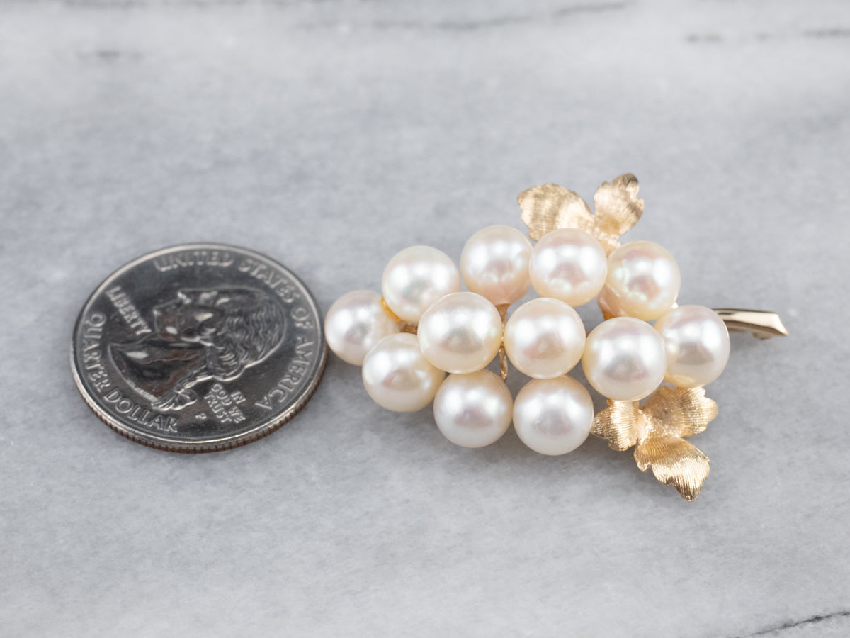 Gold Cultured Pearl Grape Bunch Brooch