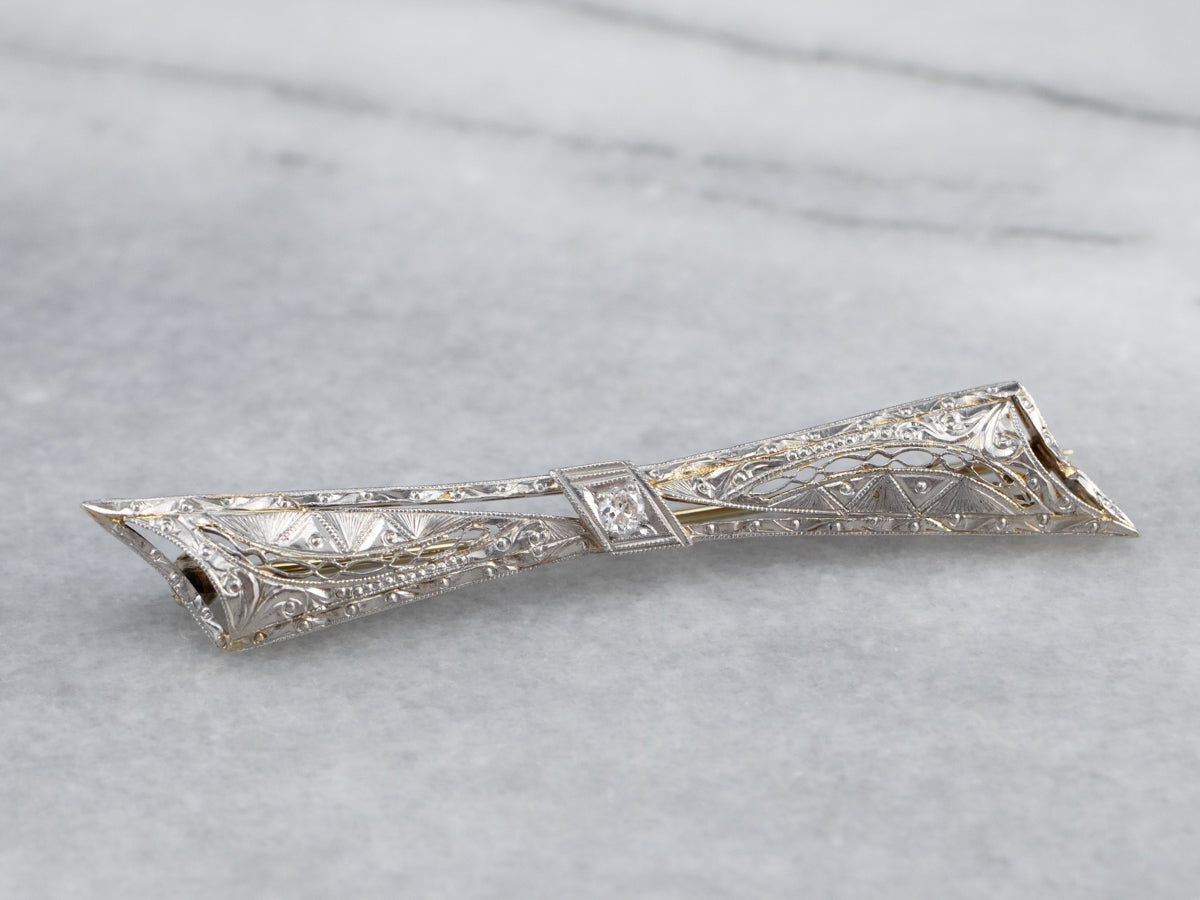 Art Deco Diamond Filigree Brooch