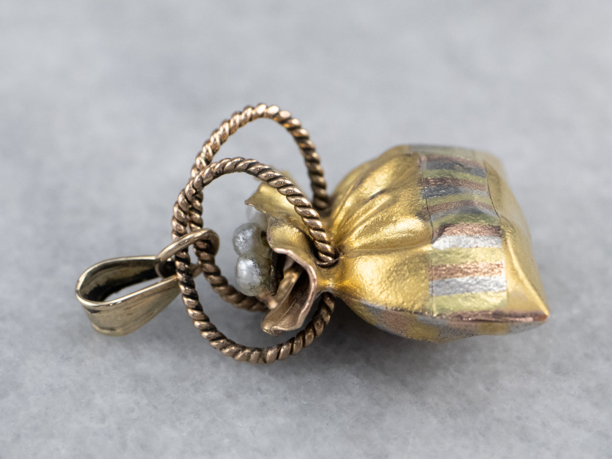 Pocketbook of Pearls Gold Charm Pendant