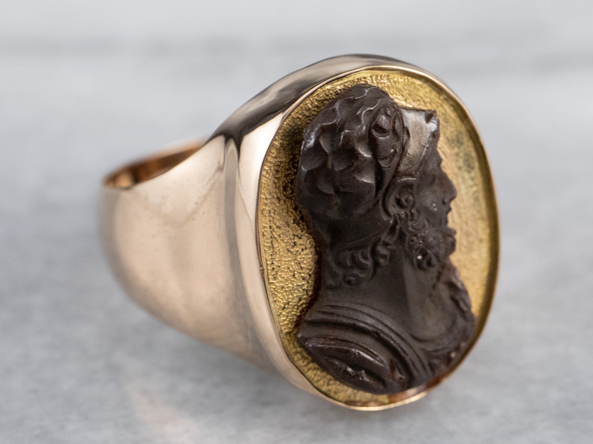 Men's Carnelian Cameo Gold Ring