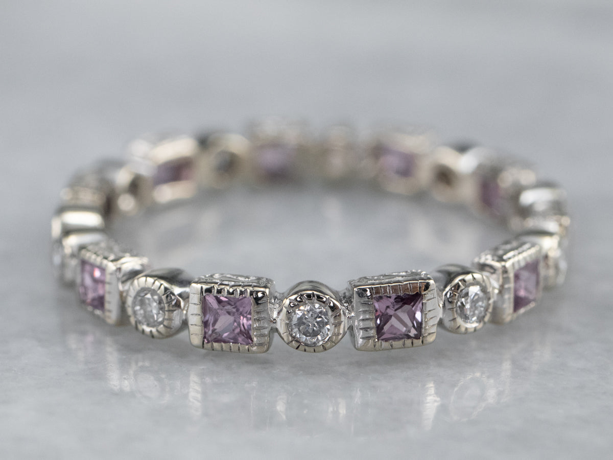 Pink Sapphire and Diamond Eternity Band