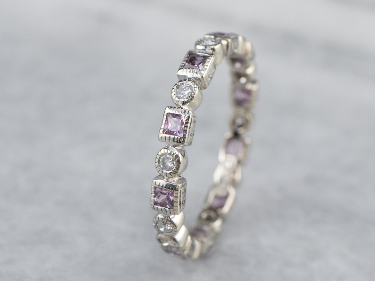 Pink Sapphire and Diamond Eternity Band