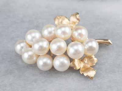 Gold Cultured Pearl Grape Bunch Brooch