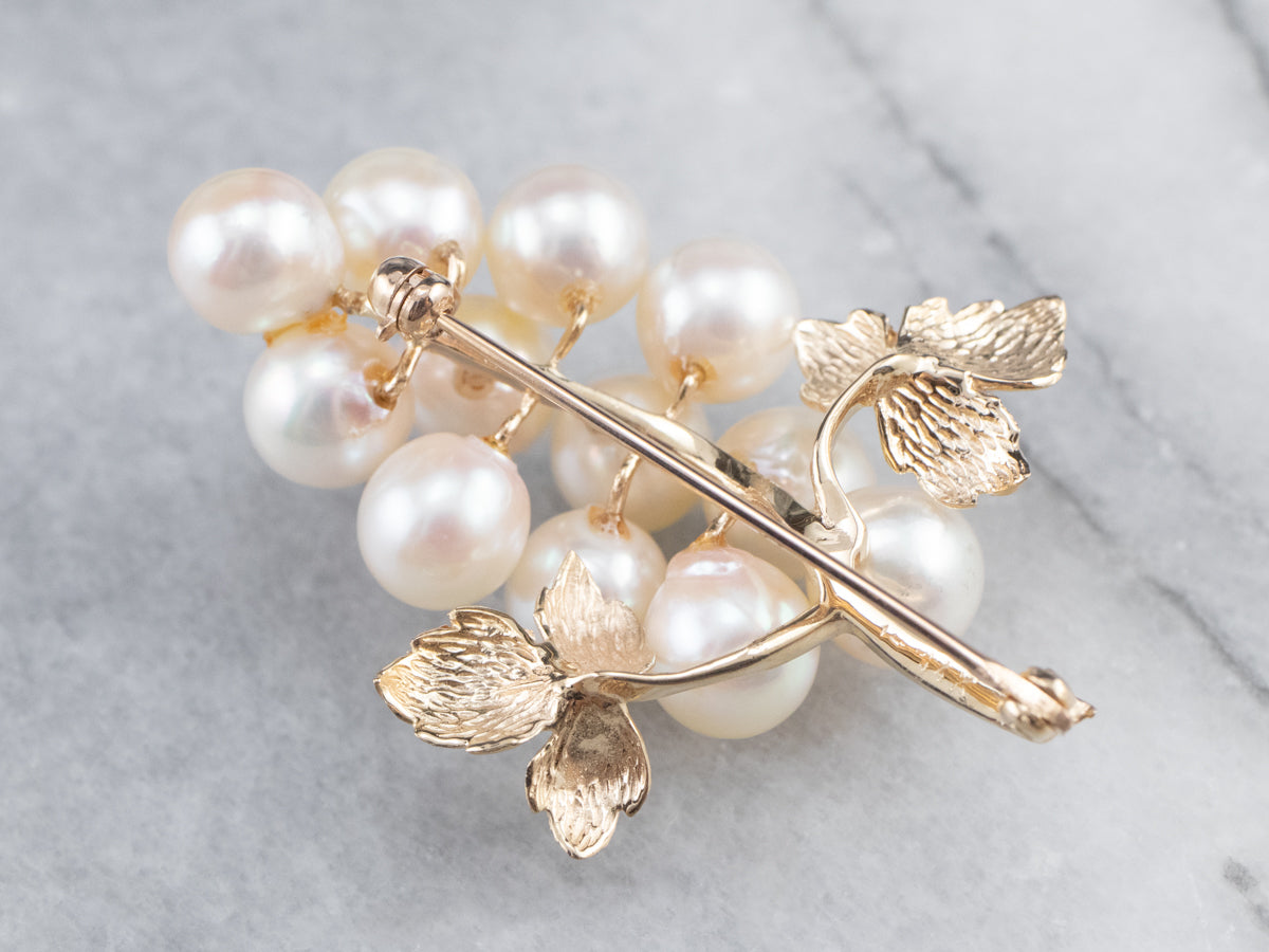 Gold Cultured Pearl Grape Bunch Brooch