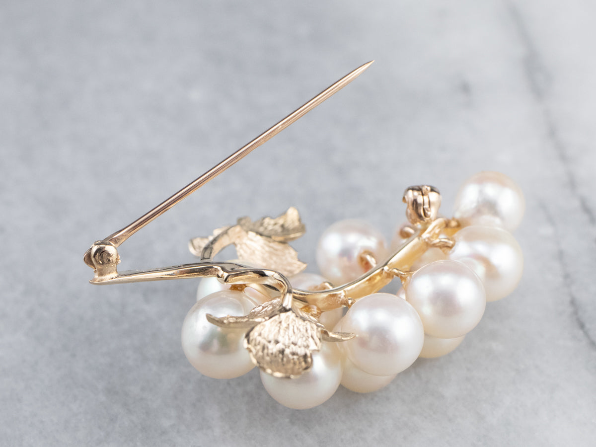 Gold Cultured Pearl Grape Bunch Brooch