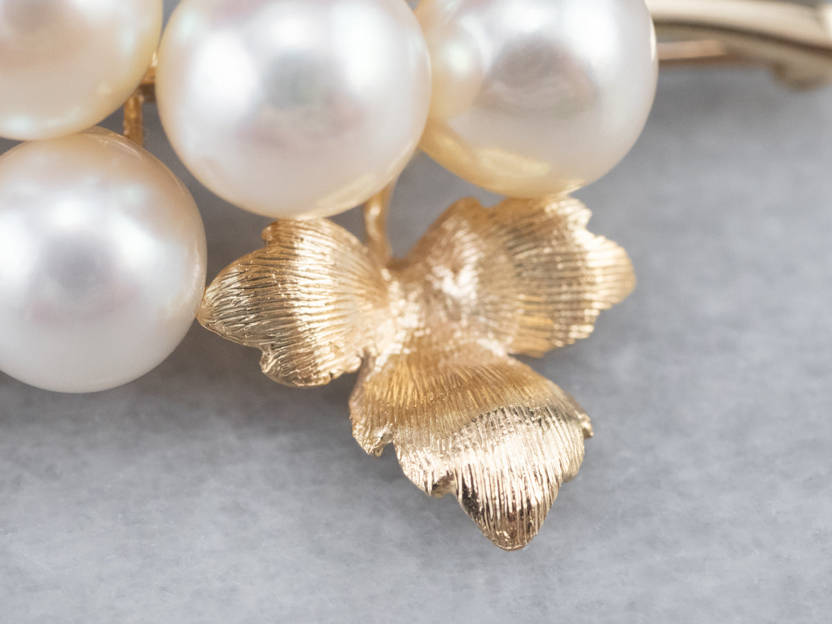Gold Cultured Pearl Grape Bunch Brooch