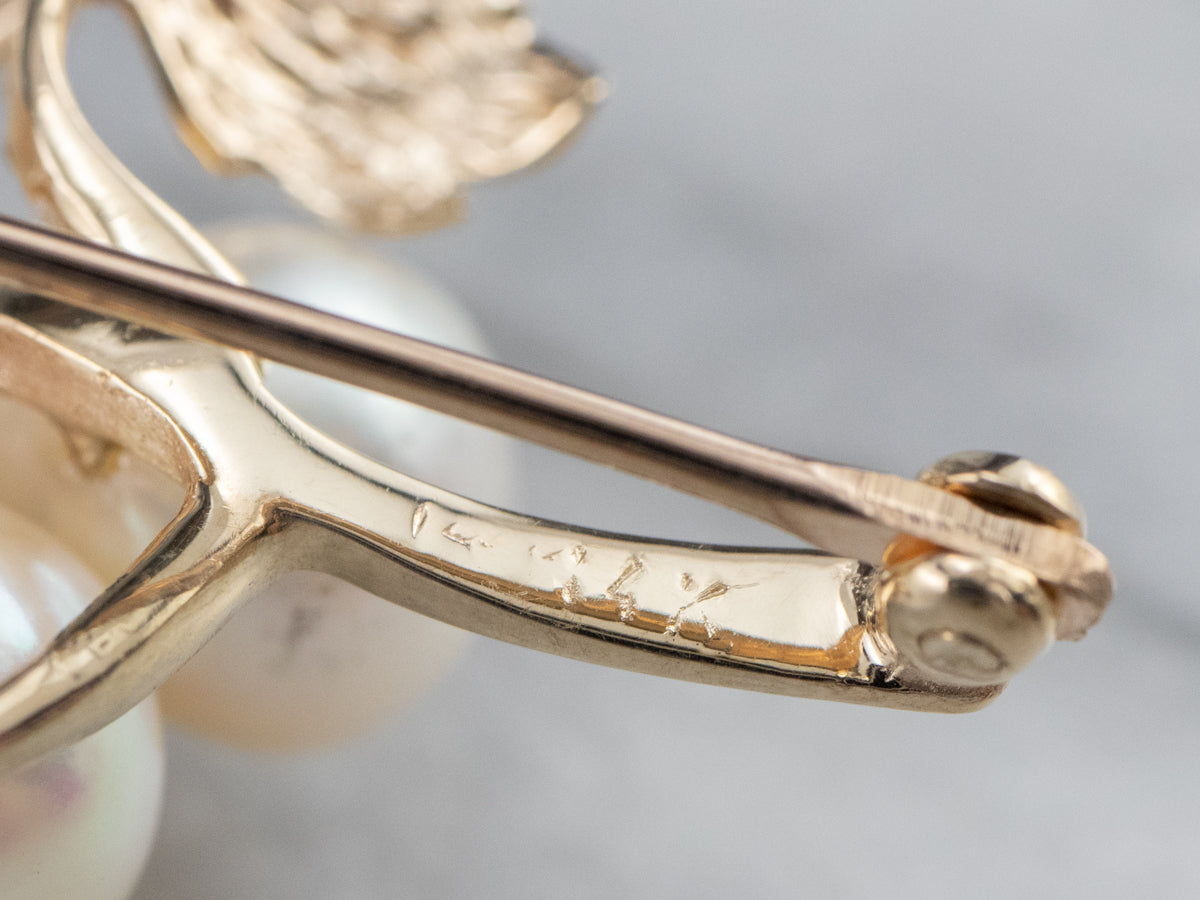 Gold Cultured Pearl Grape Bunch Brooch