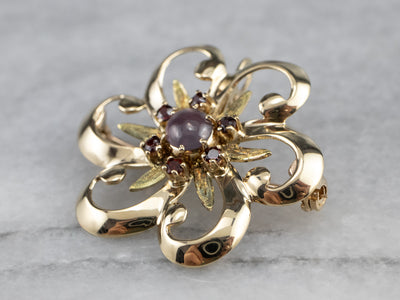 Star Sapphire and Garnet Flower Pin or Pendant