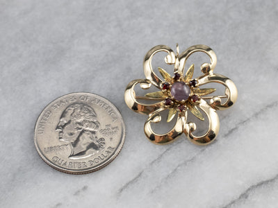 Star Sapphire and Garnet Flower Pin or Pendant