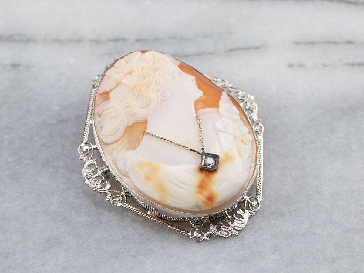 Art Deco Rose Cut Diamond Cameo Pin or Pendant