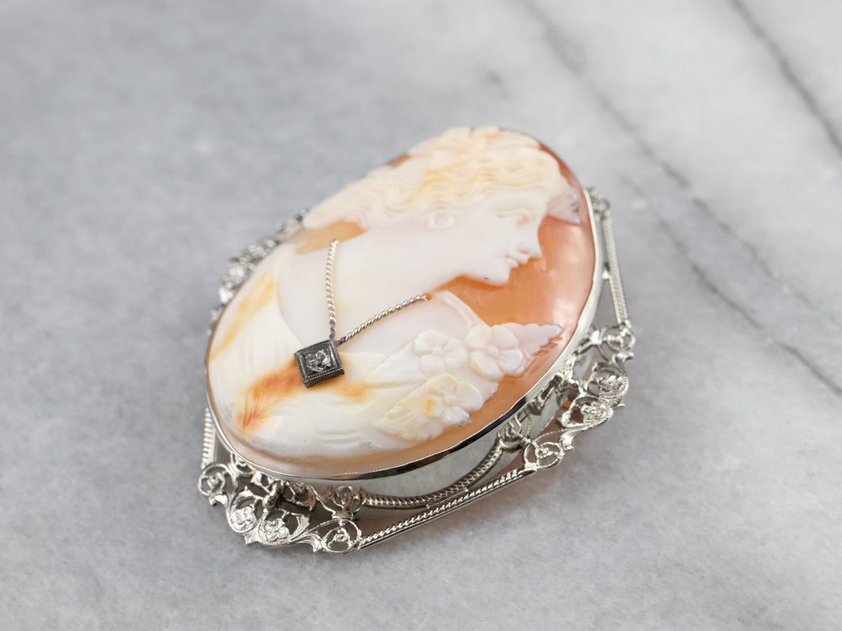 Art Deco Rose Cut Diamond Cameo Pin or Pendant