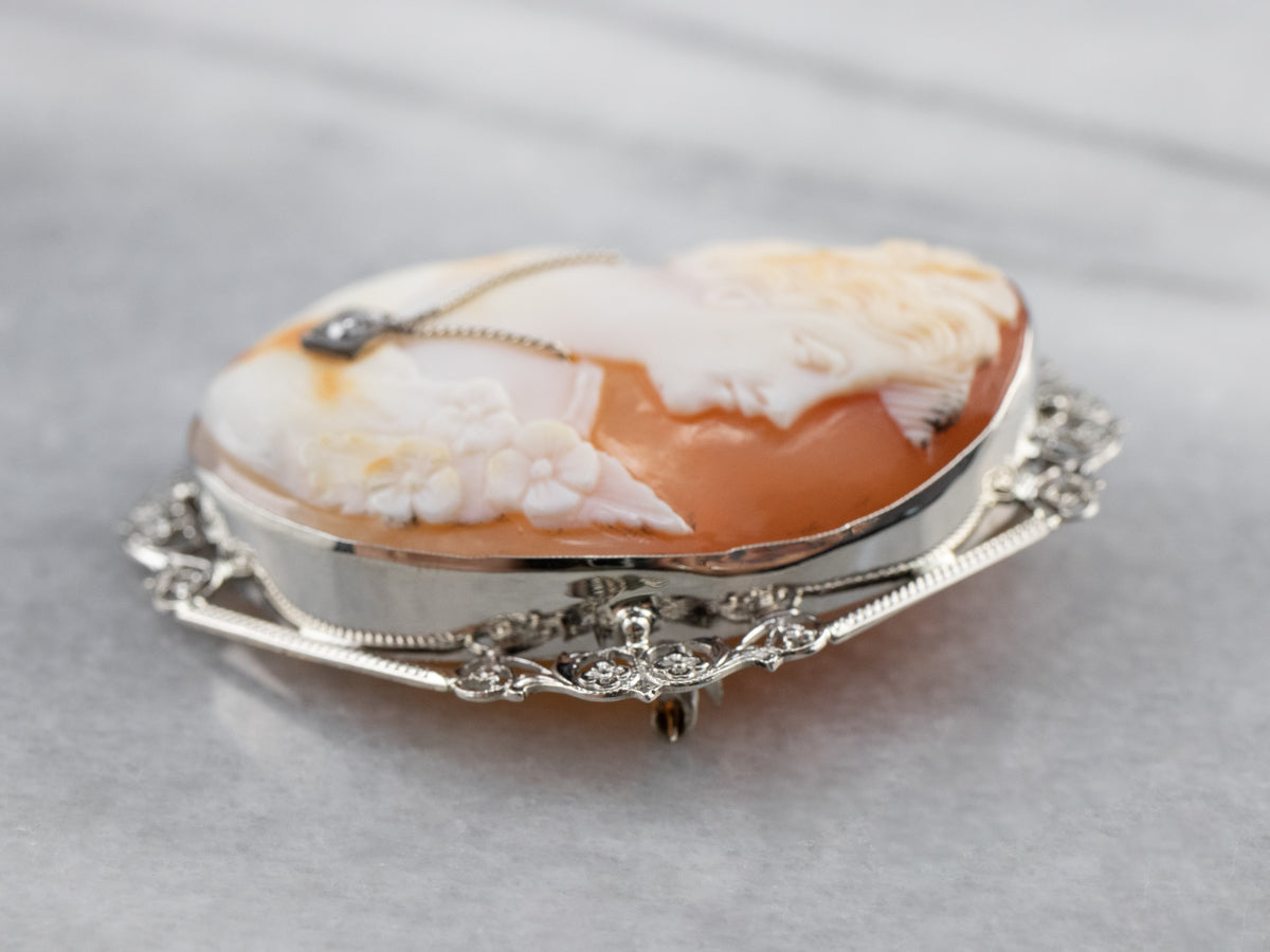 Art Deco Rose Cut Diamond Cameo Pin or Pendant