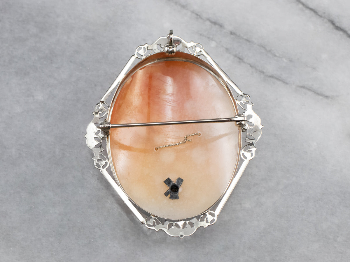 Art Deco Rose Cut Diamond Cameo Pin or Pendant