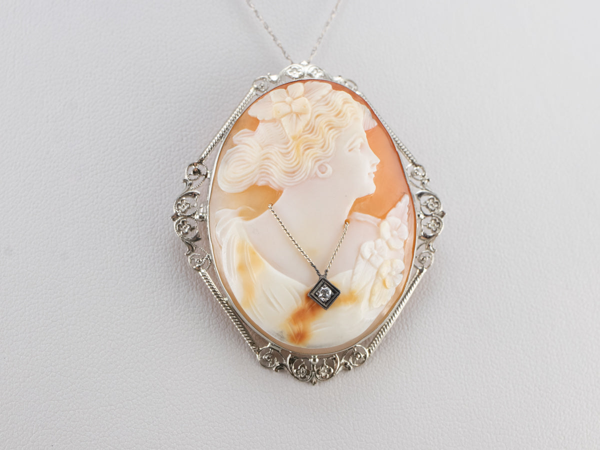 Art Deco Rose Cut Diamond Cameo Pin or Pendant