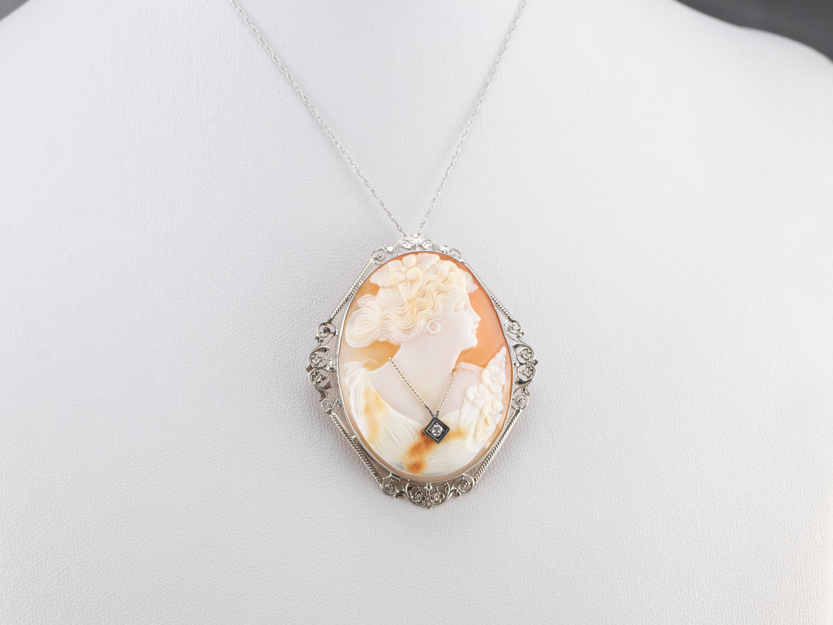 Art Deco Rose Cut Diamond Cameo Pin or Pendant