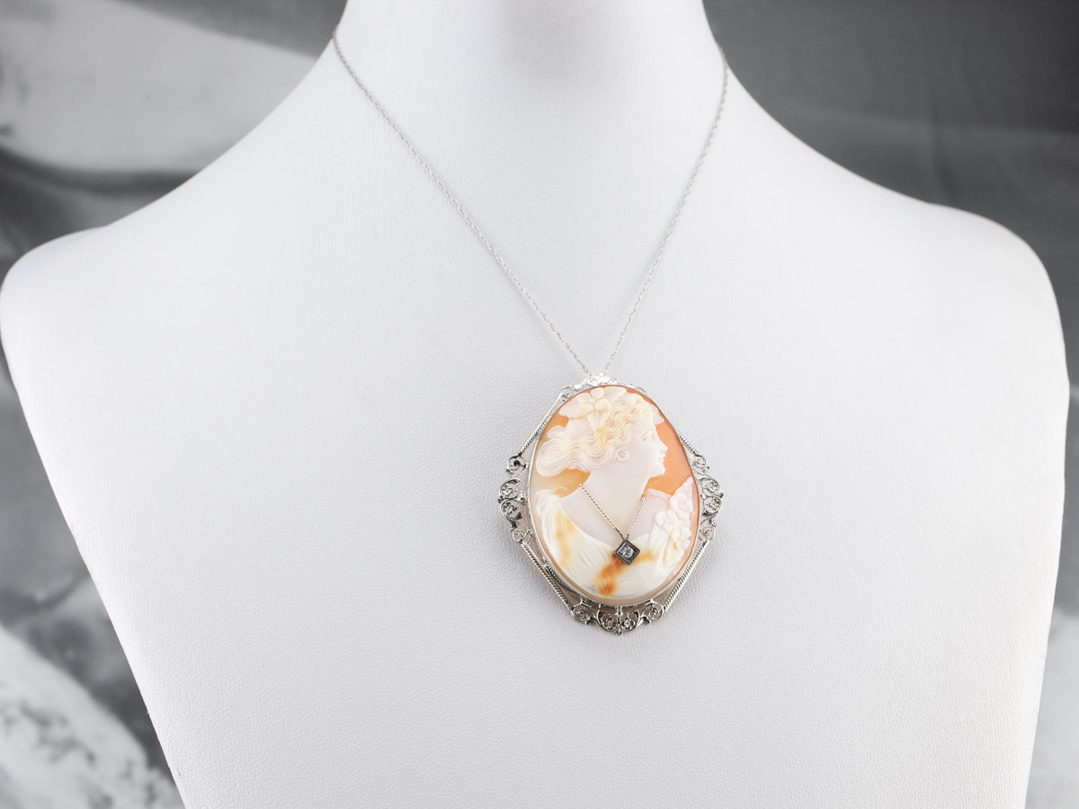 Art Deco Rose Cut Diamond Cameo Pin or Pendant