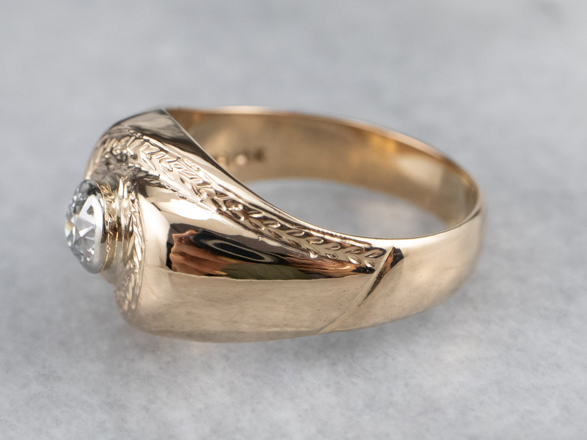 Anillo unisex de diamantes con talla de mina antigua