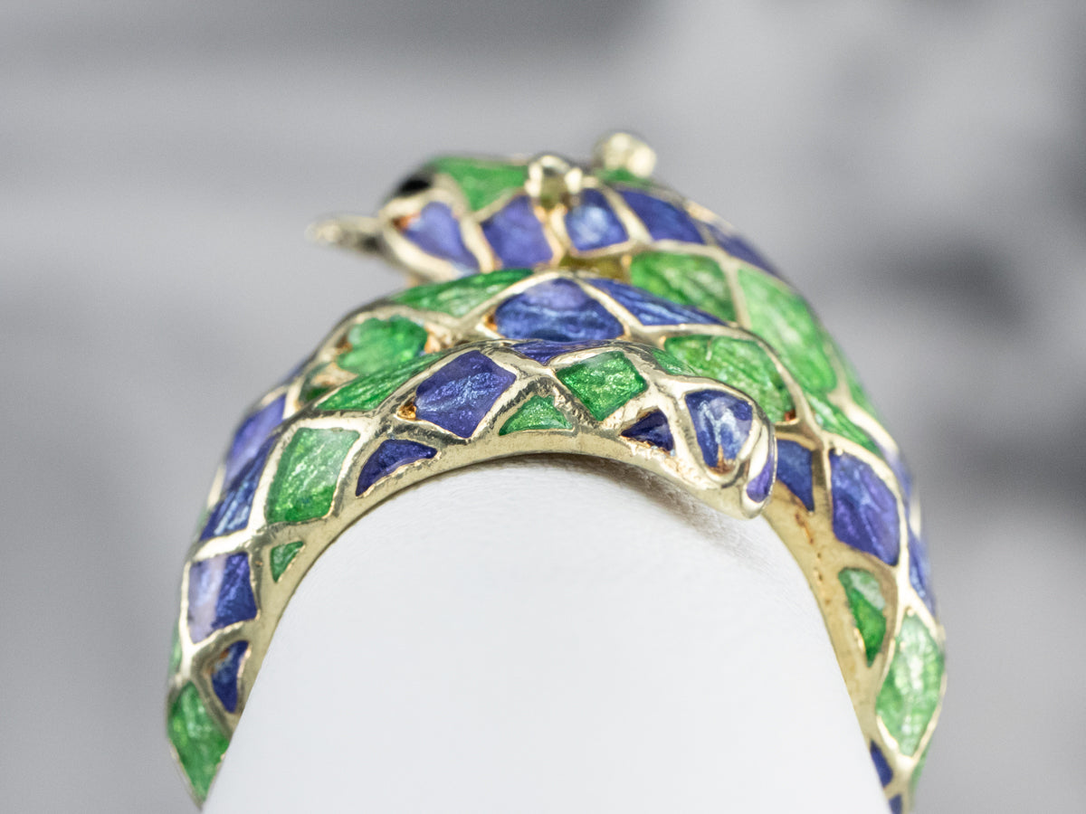 Modern Enamel and Gold Snake Ring