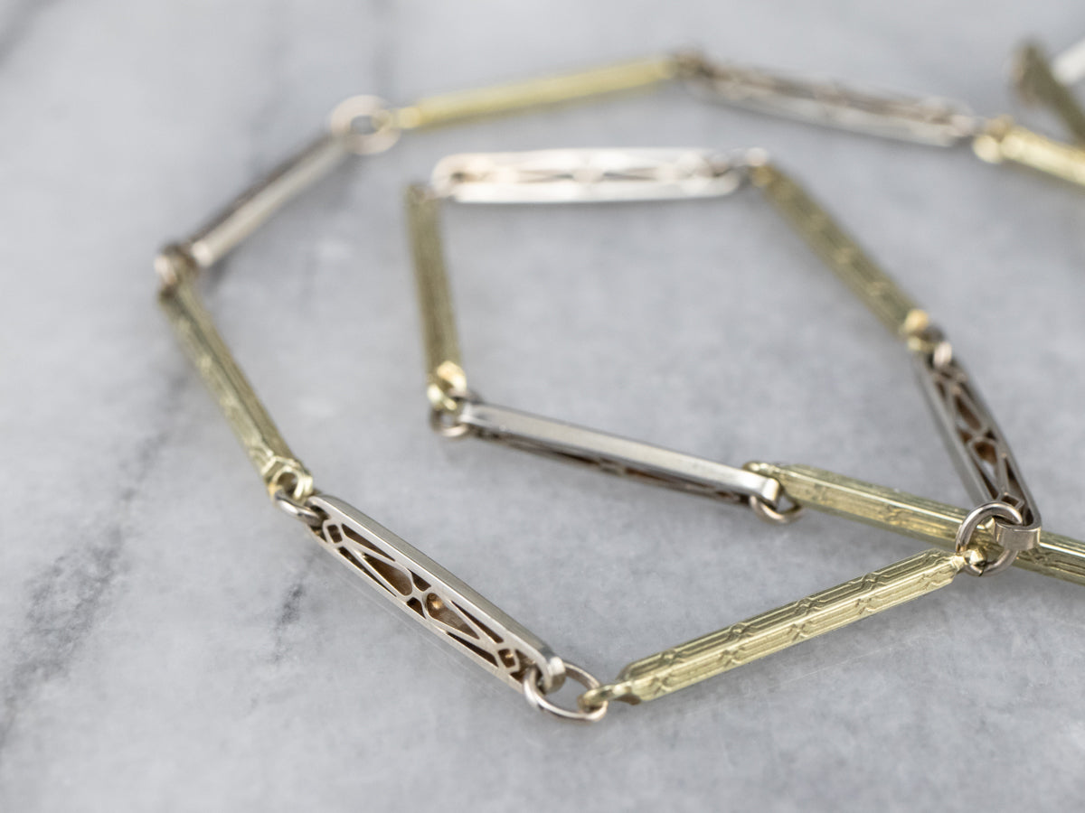 Retro Yellow and White Gold Watch Chain