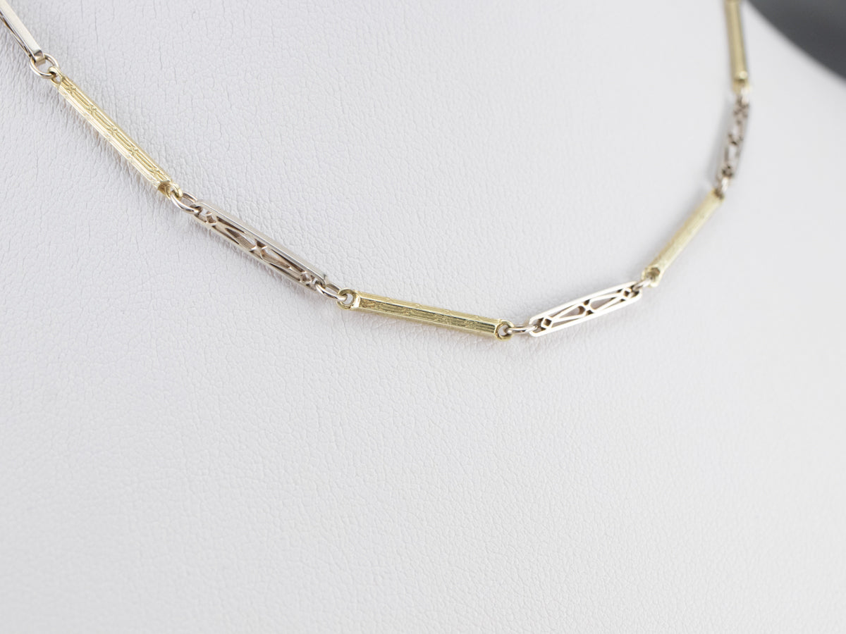 Retro Yellow and White Gold Watch Chain