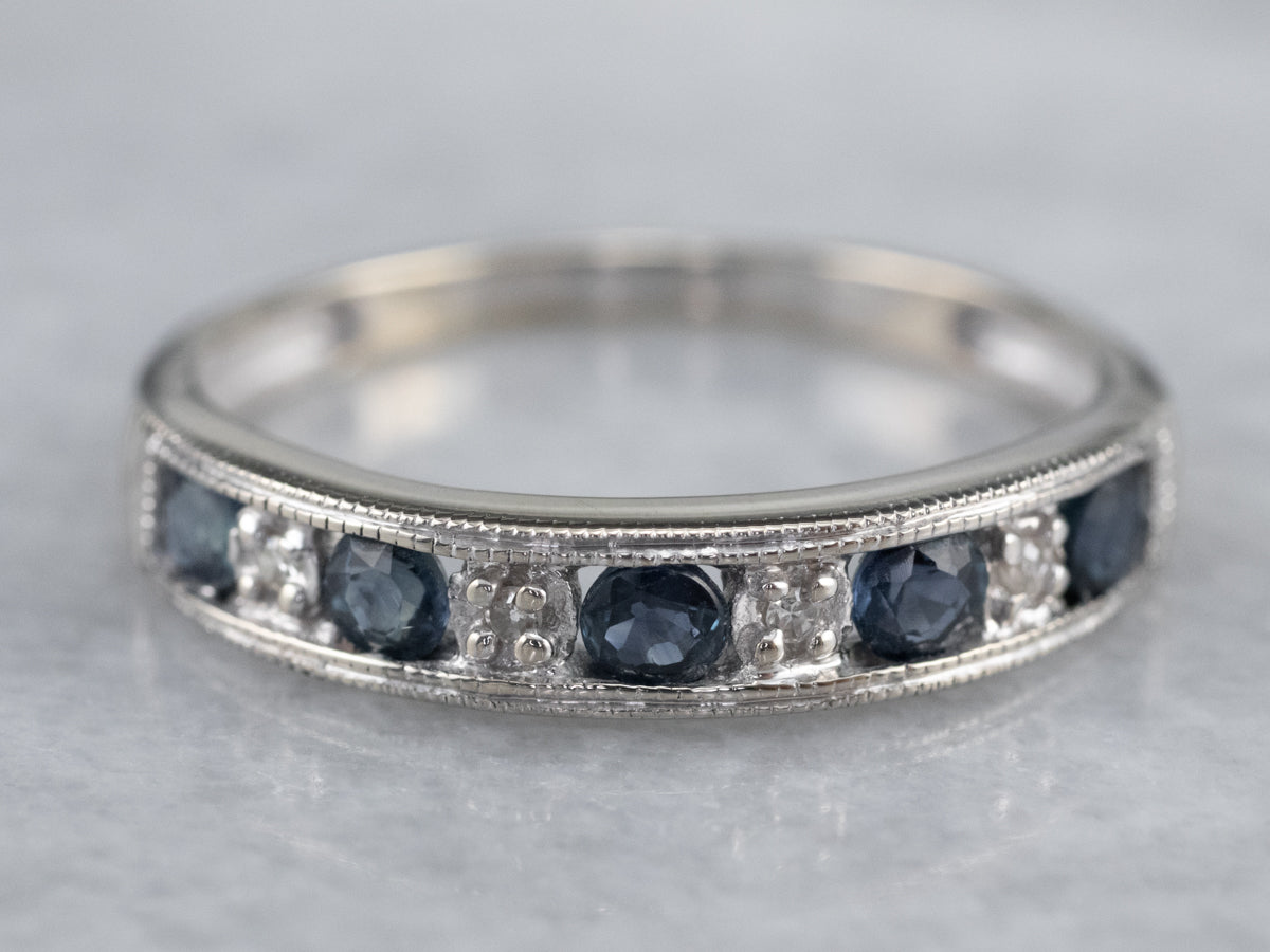 White Gold Sapphire and Diamond Band