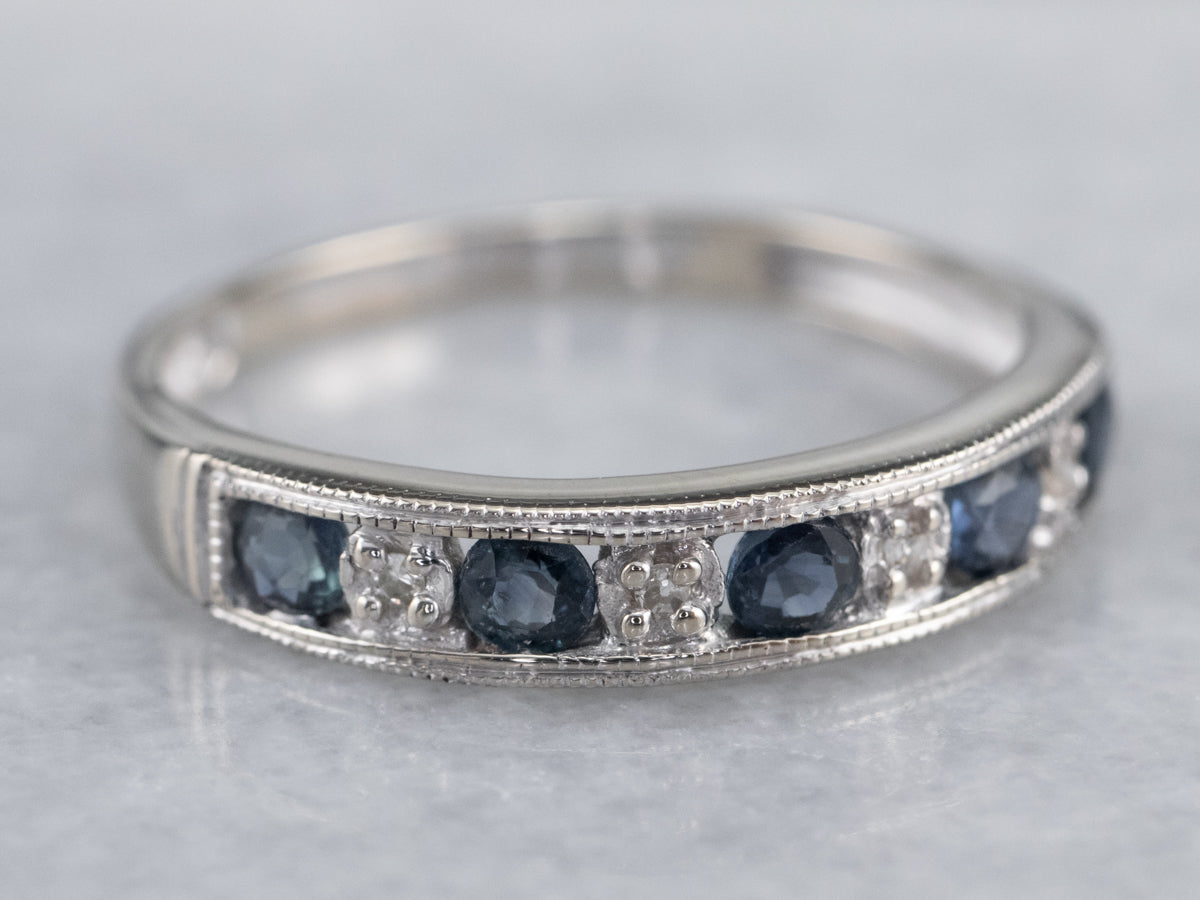 White Gold Sapphire and Diamond Band