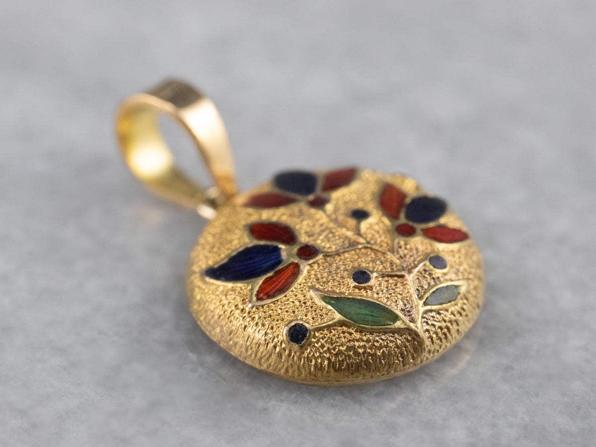 Enamel Floral Gold Pendant
