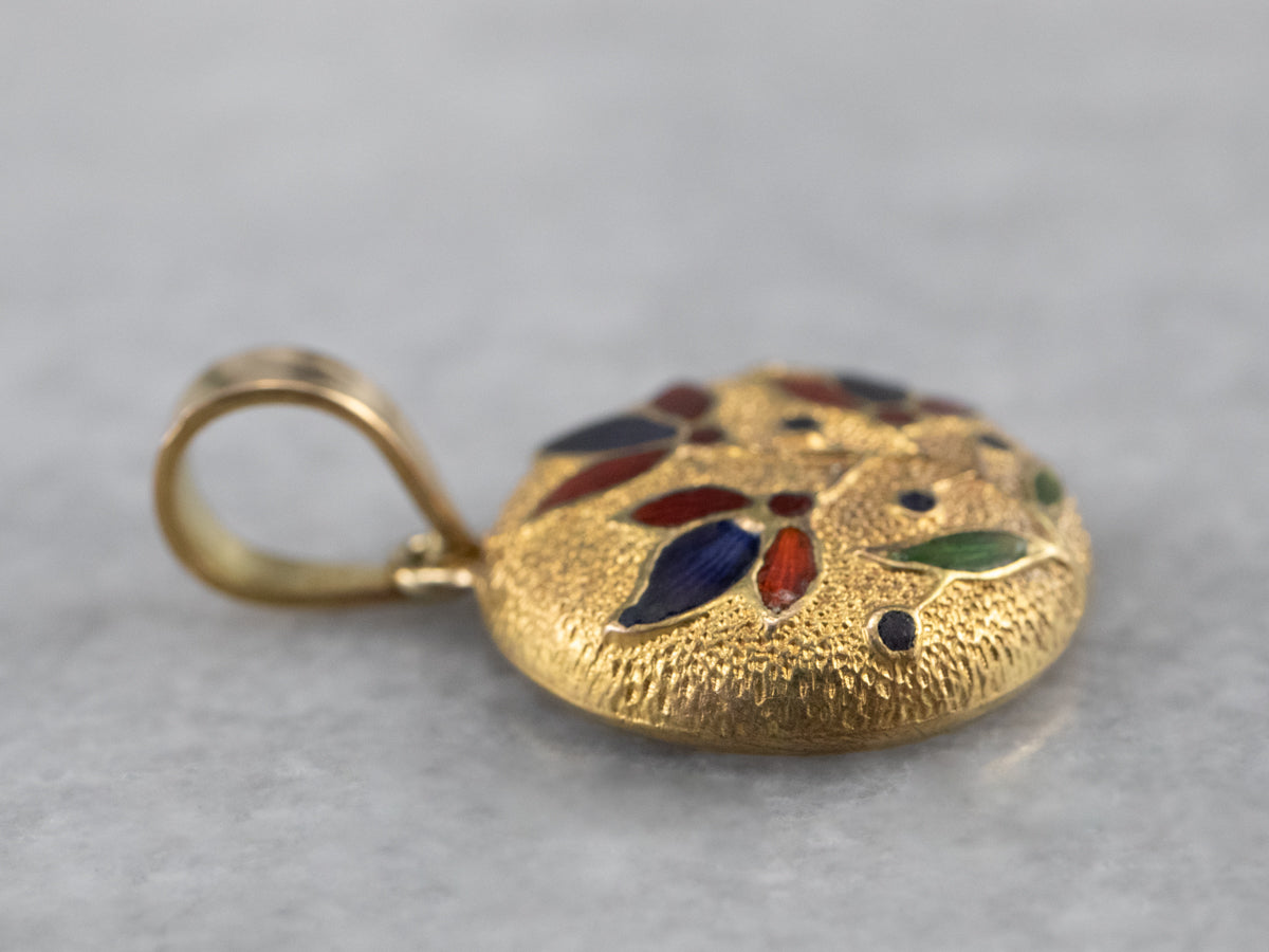 Enamel Floral Gold Pendant