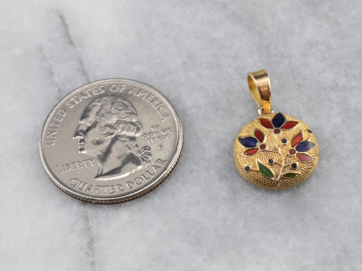 Enamel Floral Gold Pendant