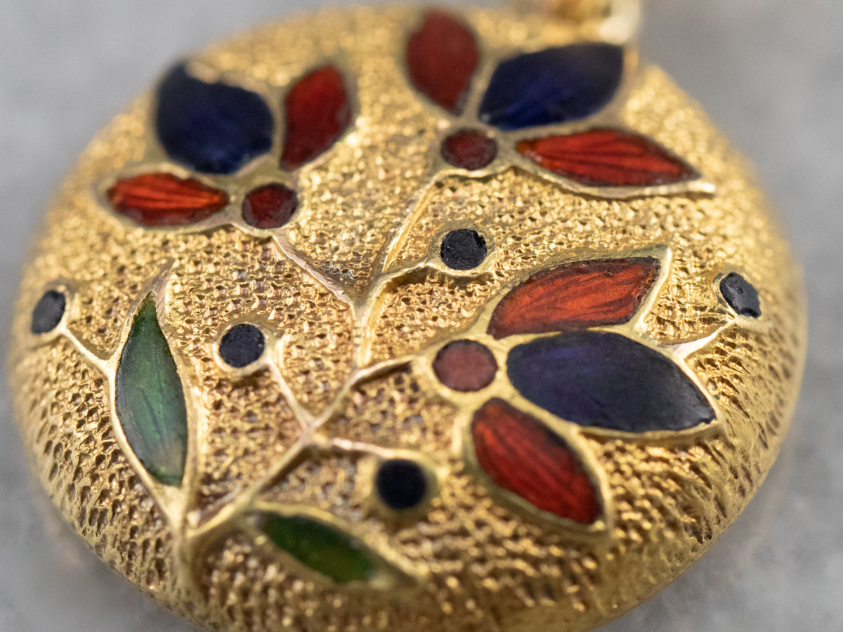 Enamel Floral Gold Pendant