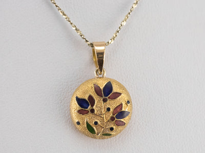 Enamel Floral Gold Pendant