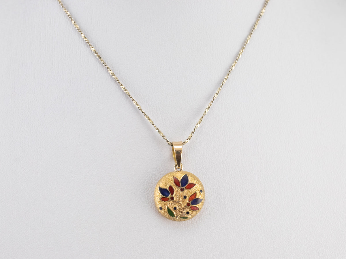 Enamel Floral Gold Pendant