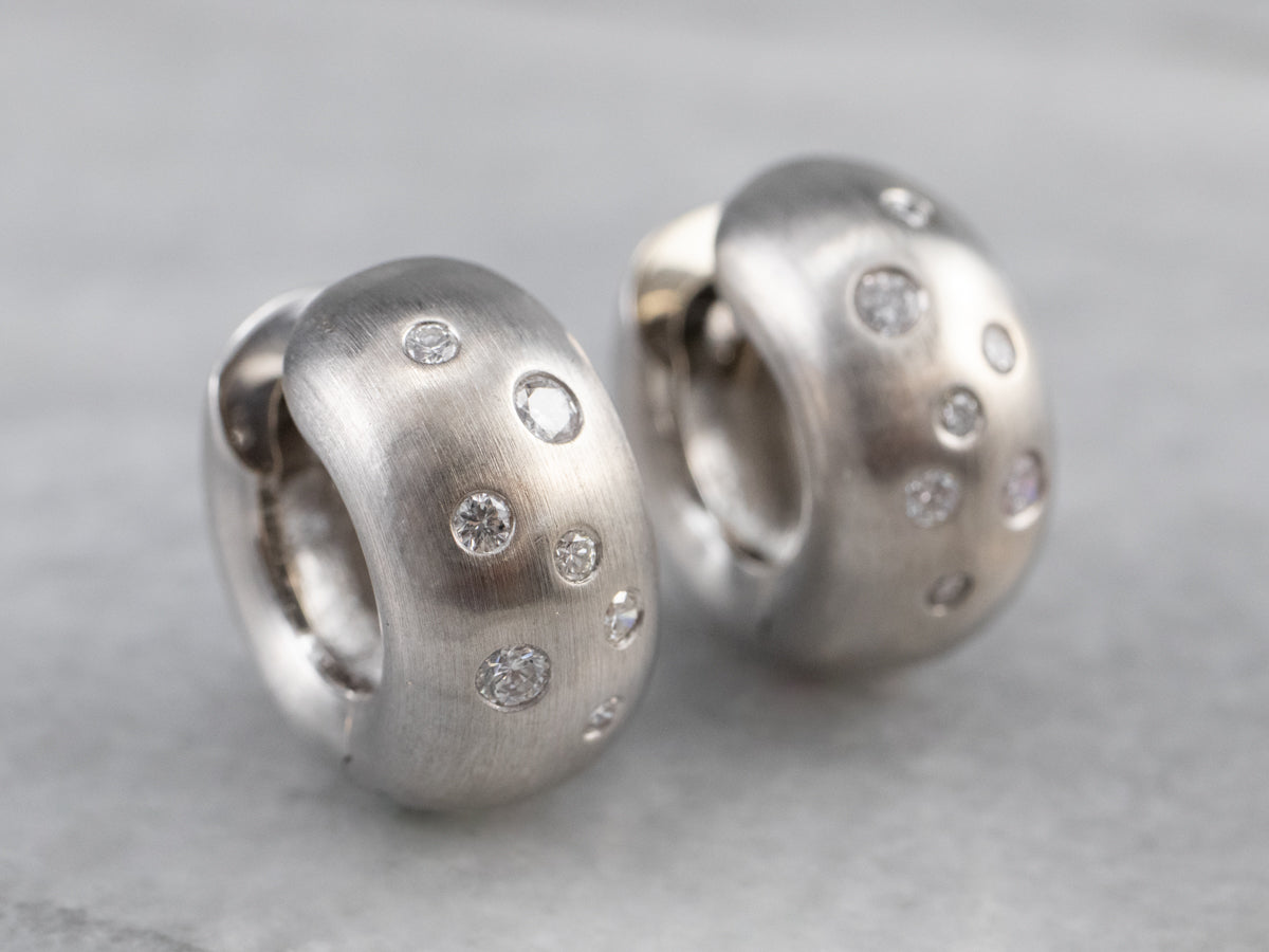 Brushed Gold Etoile Diamond Hoop Earring