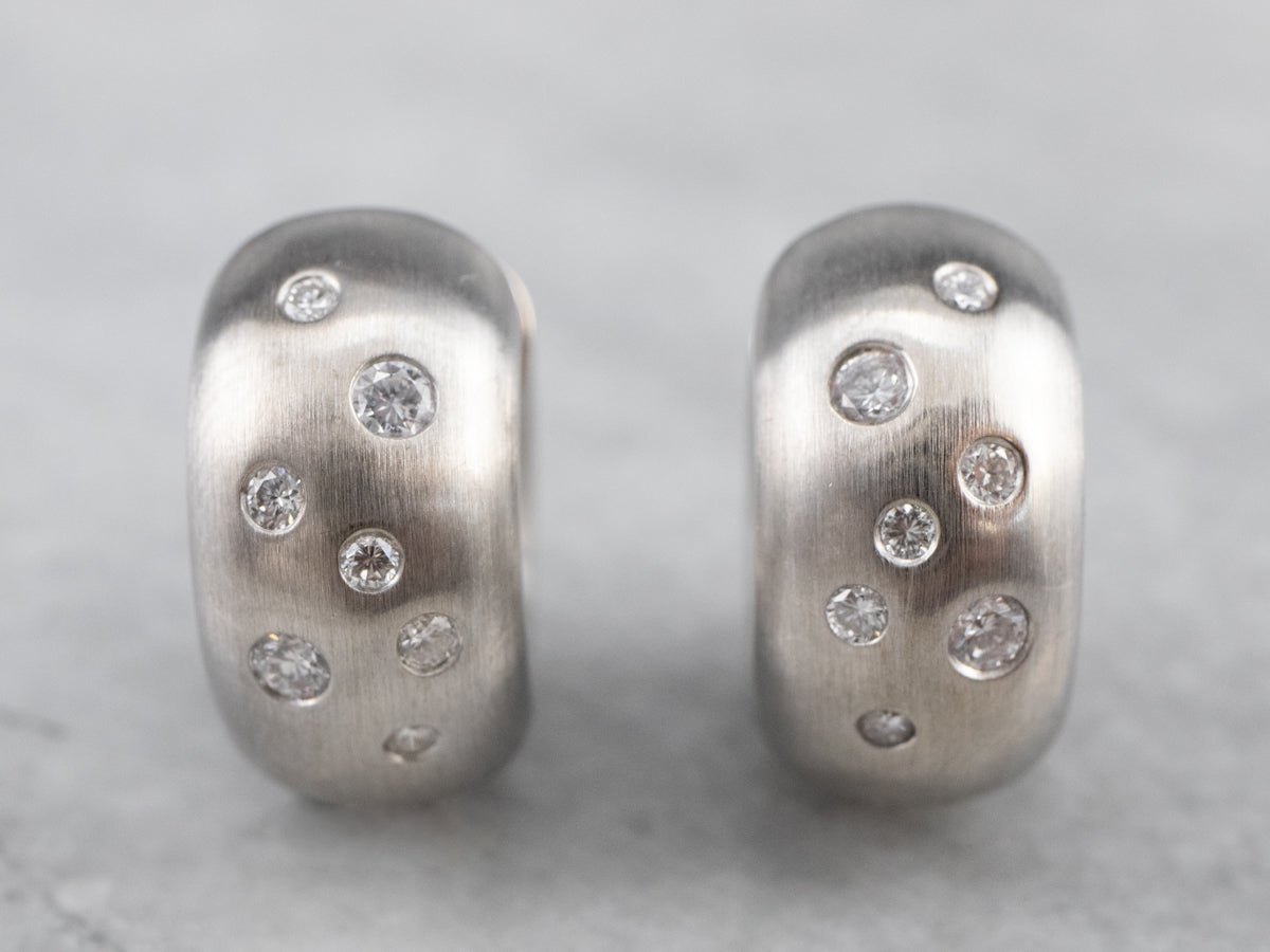 Brushed Gold Etoile Diamond Hoop Earring