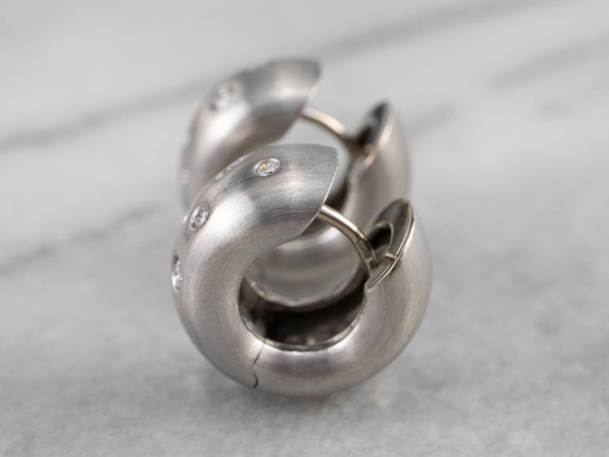 Brushed Gold Etoile Diamond Hoop Earring