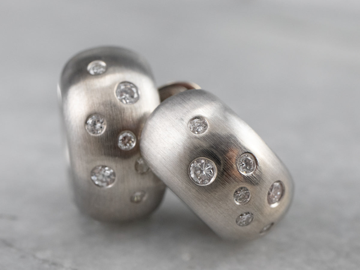 Brushed Gold Etoile Diamond Hoop Earring