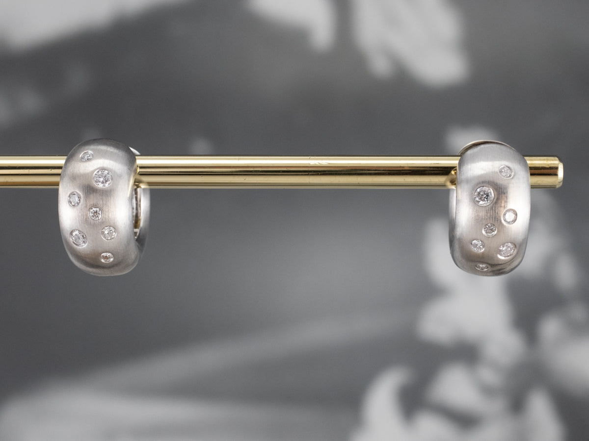 Brushed Gold Etoile Diamond Hoop Earring