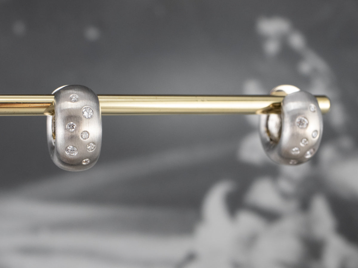 Brushed Gold Etoile Diamond Hoop Earring