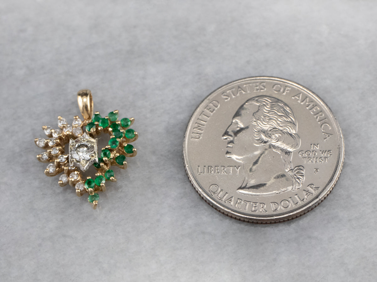 Diamond and Emerald Heart Pendant