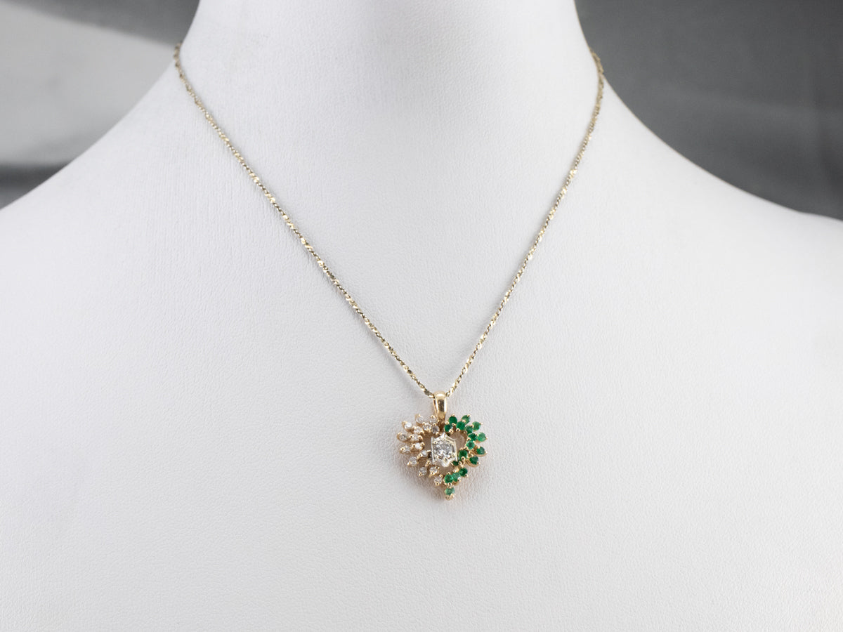 Diamond and Emerald Heart Pendant