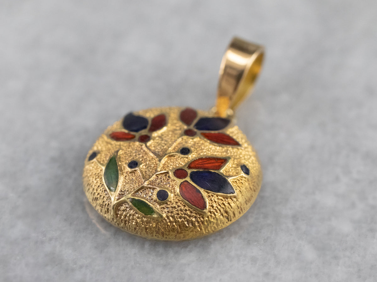 Enamel Floral Gold Pendant