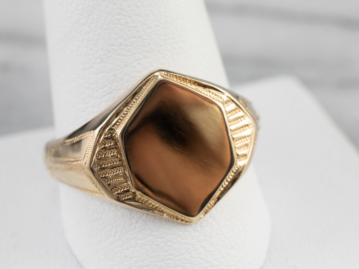 Vintage Gold Hexagonal Signet Ring