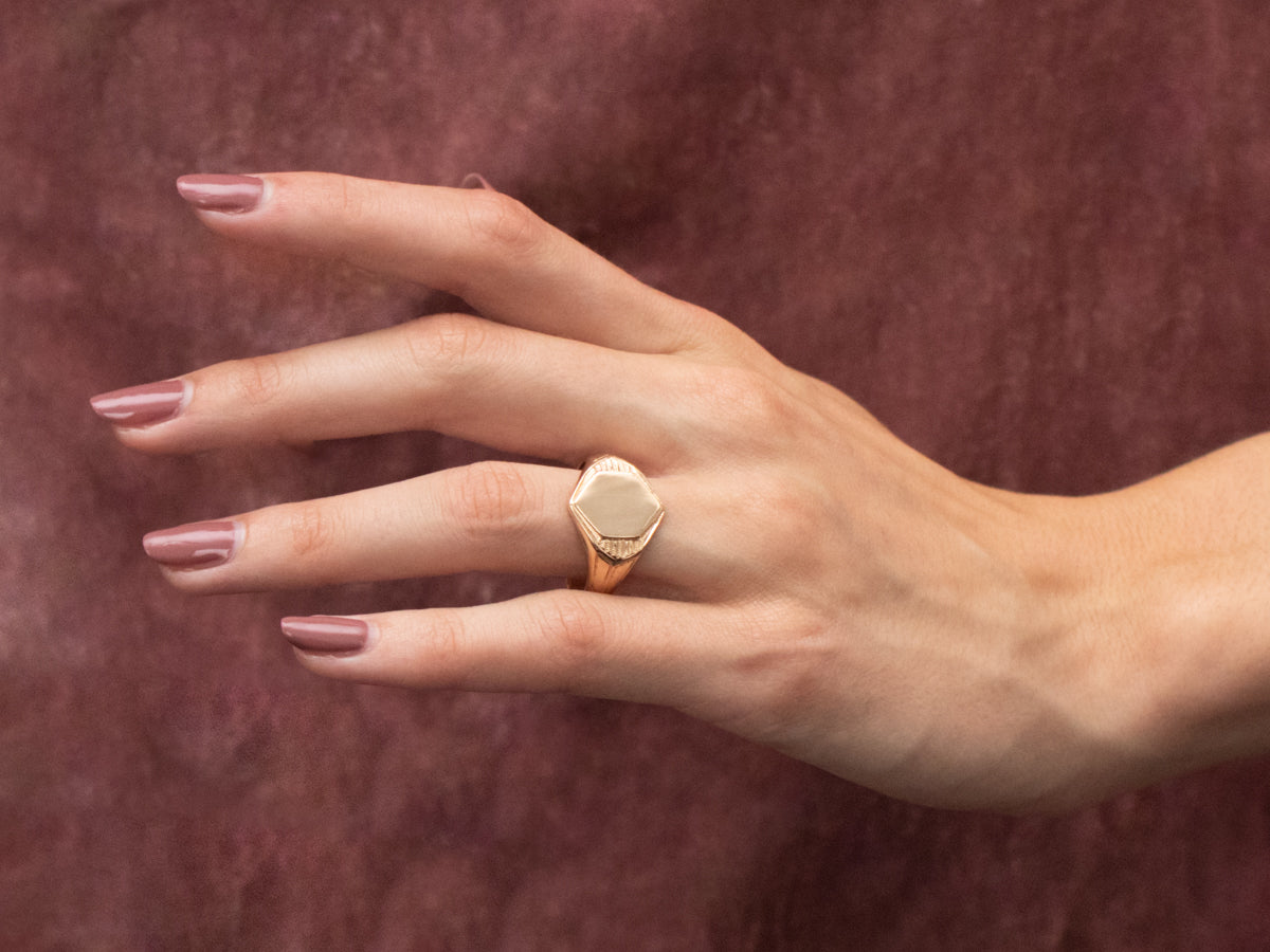 Vintage Gold Hexagonal Signet Ring