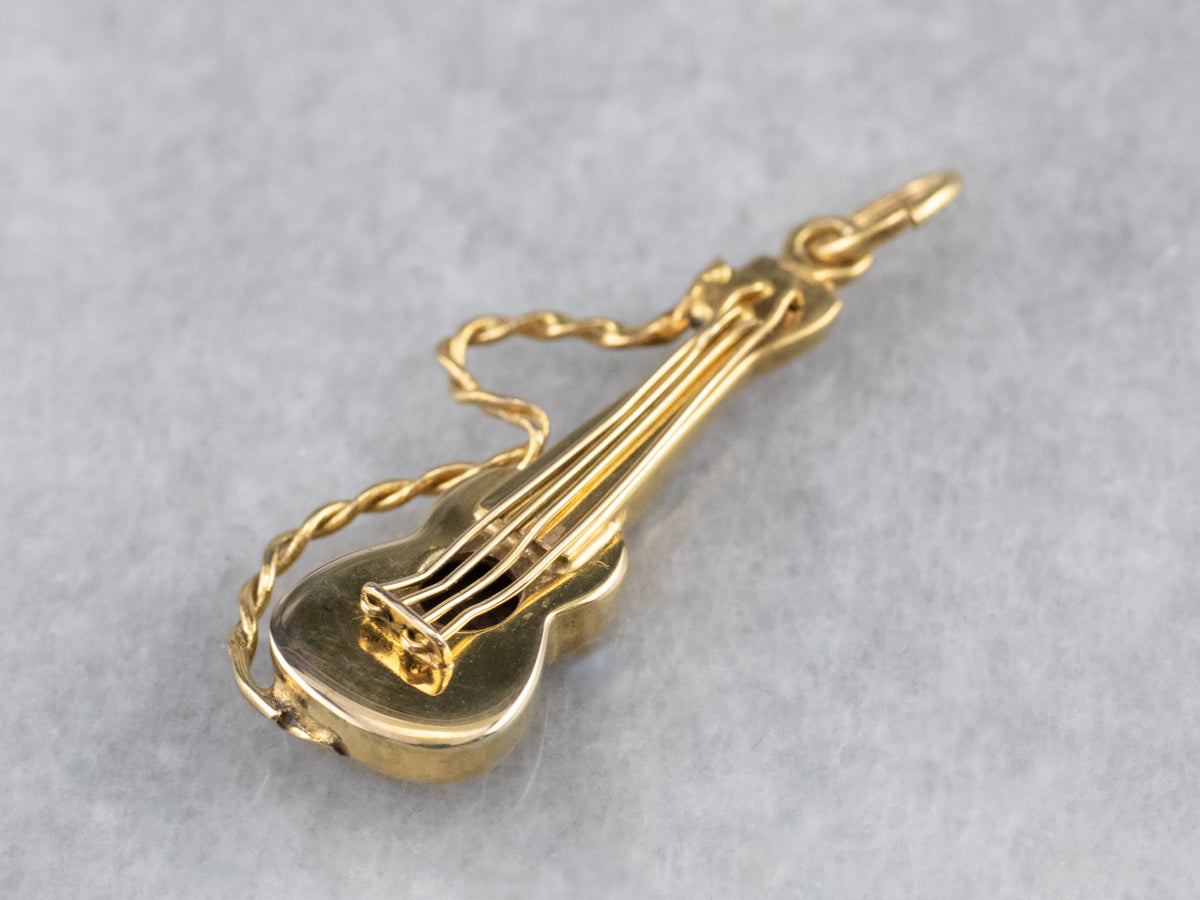Vintage Yellow Gold Guitar Charm