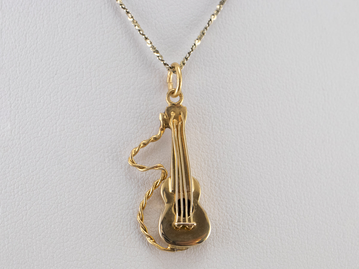 Vintage Yellow Gold Guitar Charm